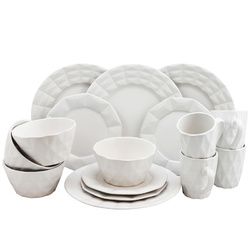 Elama Retro Chic 16 Piece Glazed Stoneware Dinnerware Set in White