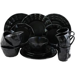 Elama Retro Chic 16-Piece Glazed Dinnerware Set in Black