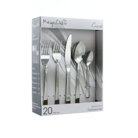 MegaChef Cravat 20 Piece Flatware Utensil Set; Stainless Steel Silverware Metal Service for 4 in Silver