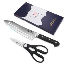 2Pcs Chef Knife Set Stainless Steel Kitchen Shears Scissor Cutlery Slicing Gift