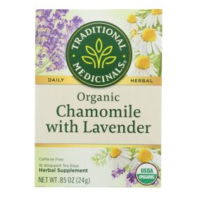 Traditional Medicinals Organic Chamomile with Lavender Herbal Tea - Caffeine Free - Case of 6 - 16 Bags