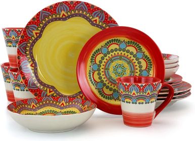 Elama Zen Mozaik 16 Piece Luxurious Stoneware Dinnerware Service for 4 (Color: Red)