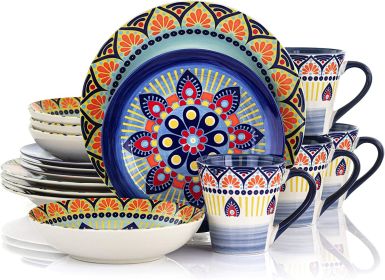 Elama Zen Mozaik 16 Piece Luxurious Stoneware Dinnerware Service for 4 (Color: Blue)