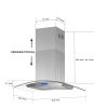 36 inch Stainless Steel Island Mount Range Hood 900CFM Tempered Glass w/LED Lights